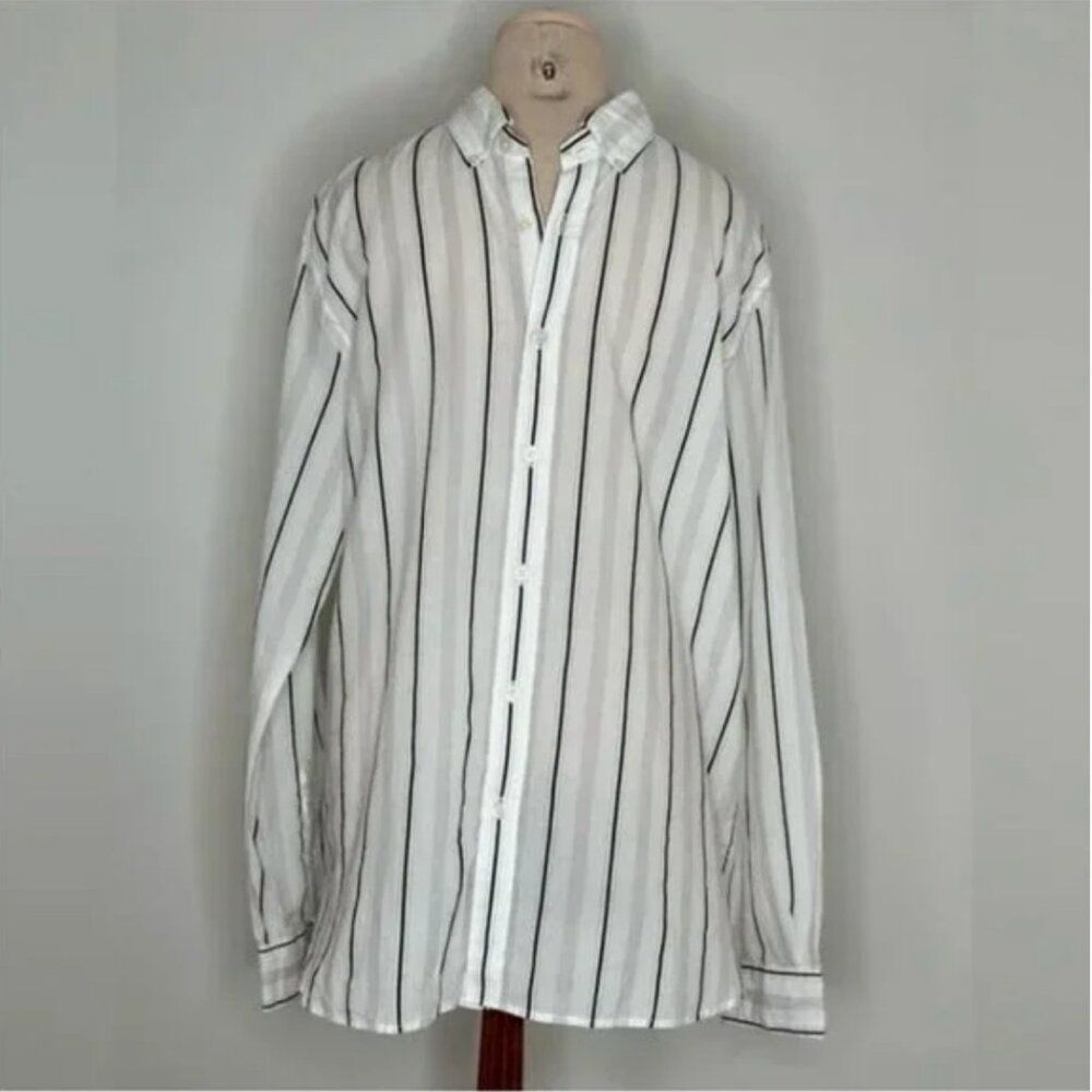 Todd Snyder Men's 100% Cotton White Striped Long Sleeve Button Down Size Large